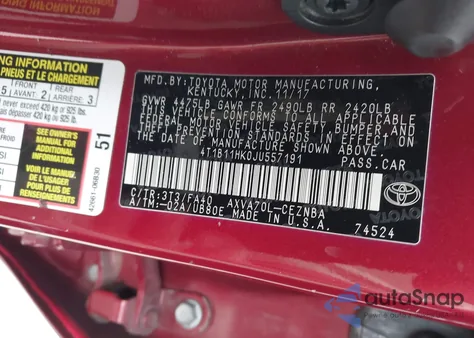 2018 Toyota Camry Le from USA, damaged, VIN 4T1B11HK0JU557191